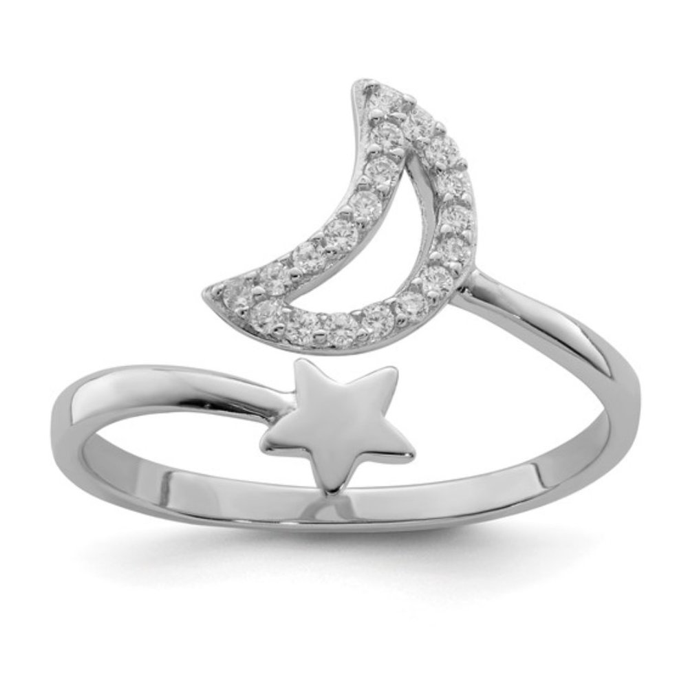 Sterling Silver CZ Moon and Star Ring